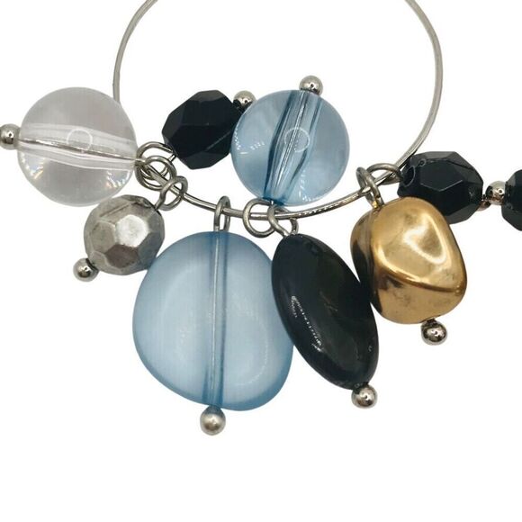 Black and Blue Beaded Cluster Dangle Earrings - Picture 3 of 6